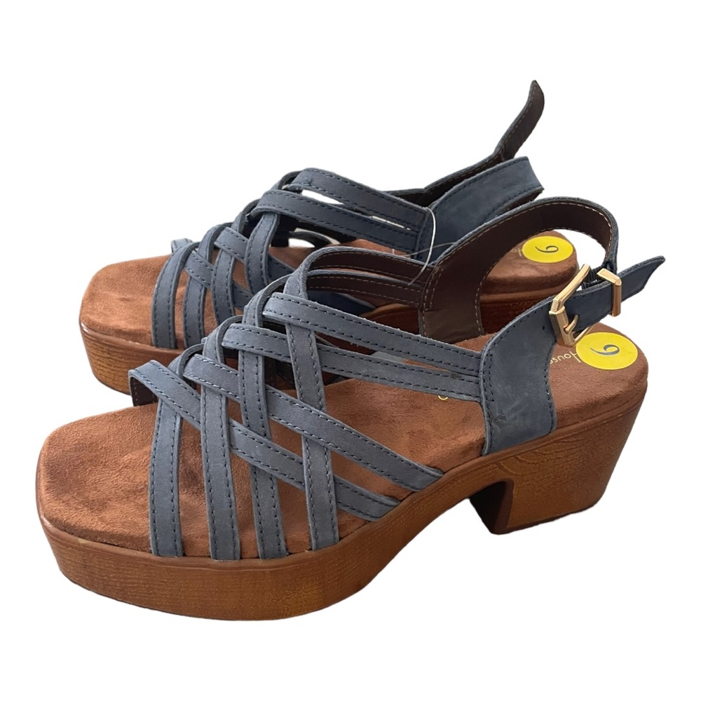 House Of Harlow 1960 Georgia Platform Wedge Sandal Platform 9 Blue Leather